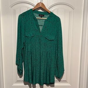 Lily Morgan Green Blouse with tiny Black Squares